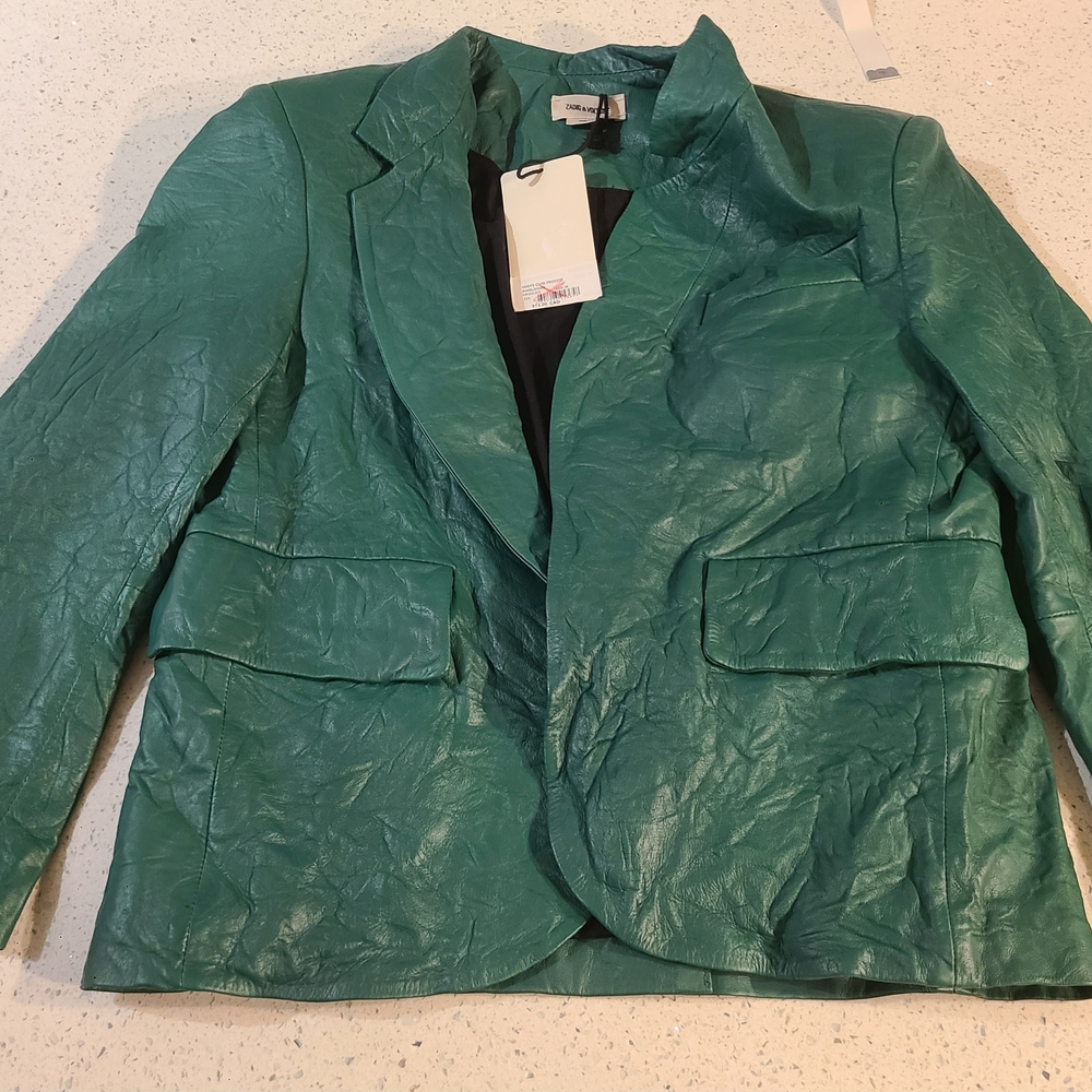 Zadig & Voltaire NWT Green Women's Lamb Leather Jacket Size 36 $928 Luxury Box